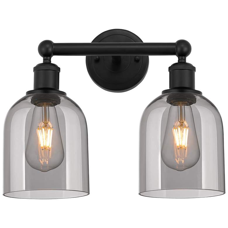 Image 1 Edison Bella 14.5" Wide 2 Light Matte Black Bath Light w/ Light Smoke