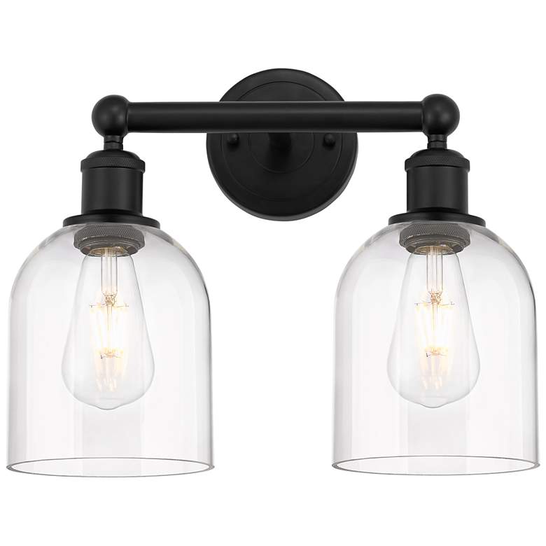 Image 1 Edison Bella 14.5" Wide 2 Light Matte Black Bath Light With Clear Shad