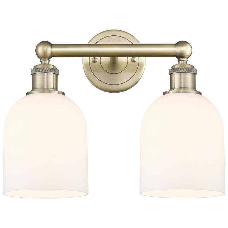 Image 1 Edison Bella 14.5"W 2 Light Antique Brass Bath Light w/ Glossy White S