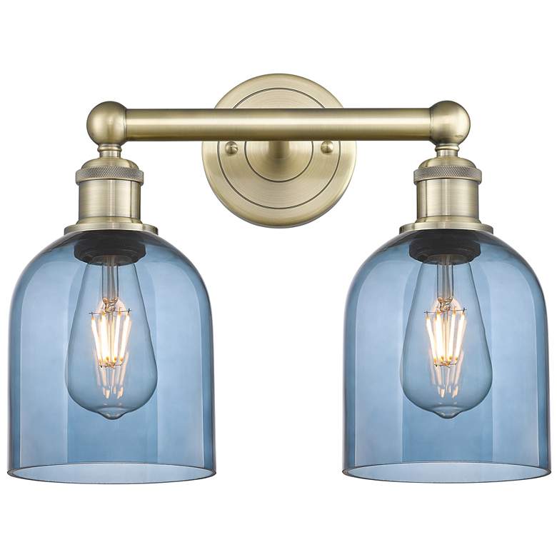Image 1 Edison Bella 14.5"W 2 Light Antique Brass Bath Light w/ Princess Blue