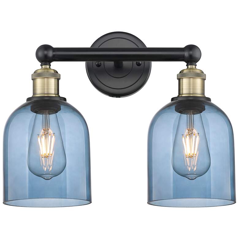 Image 1 Edison Bella 14.5"W 2 Light Black Antique Brass Bath Light w/ Blue Sha