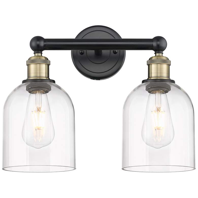 Image 1 Edison Bella 14.5"W 2 Light Black Antique Brass Bath Light w/ Clear Sh