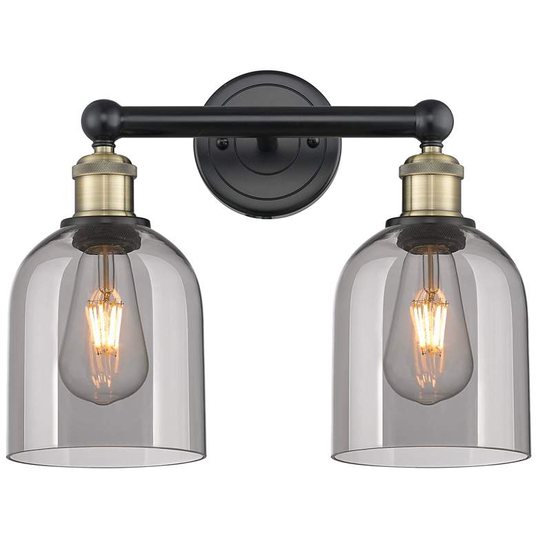 Image 1 Edison Bella 14.5"W 2 Light Black Brass Bath Light w/ Light Smoke Shad