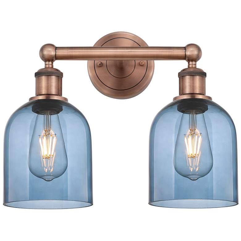 Image 1 Edison Bella 14.5"W 2 Light Copper Bath Light w/ Princess Blue Shade