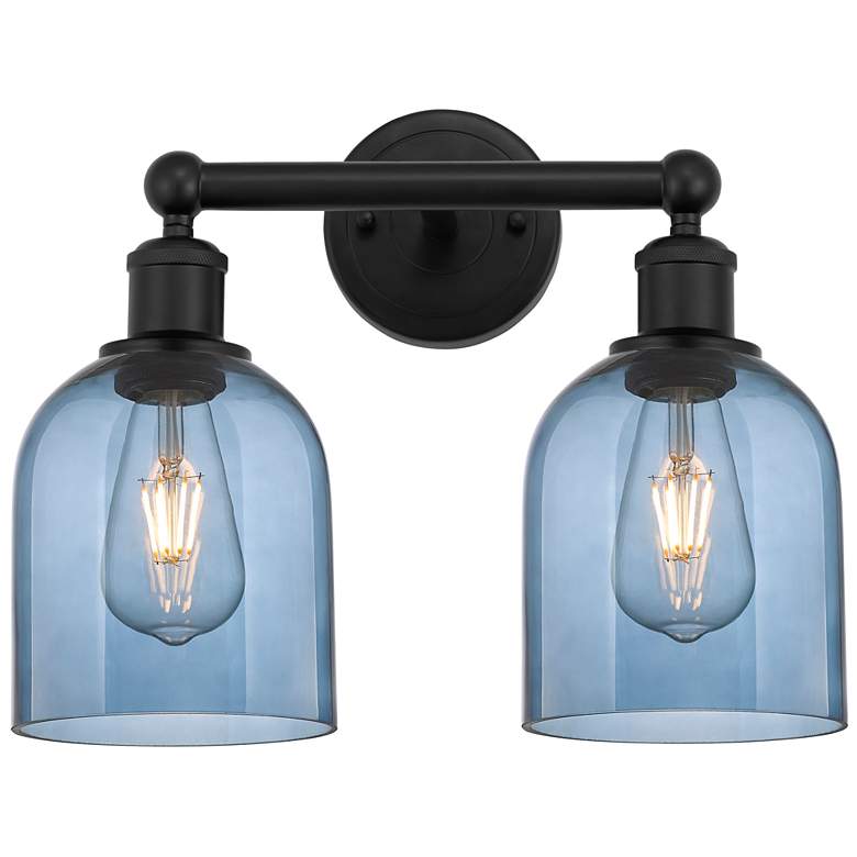 Image 1 Edison Bella 14.5"W 2 Light Matte Black Bath Light w/ Princess Blue Sh
