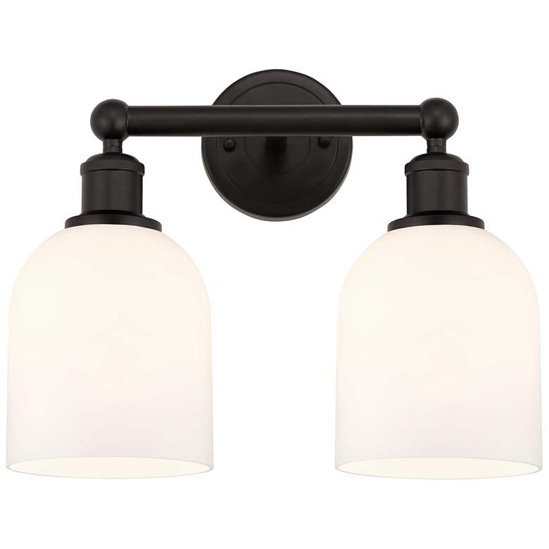 Image 1 Edison Bella 14.5"W 2 Light Oiled Bronze Bath Light w/ Glossy White Sh