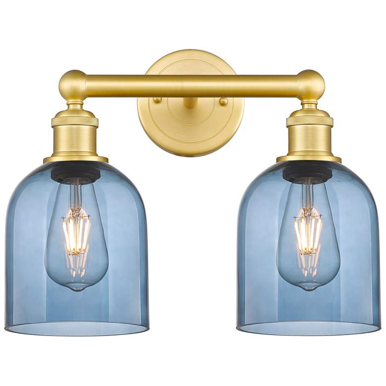 Image 1 Edison Bella 14.5"W 2 Light Satin Gold Bath Light w/ Princess Blue Sha