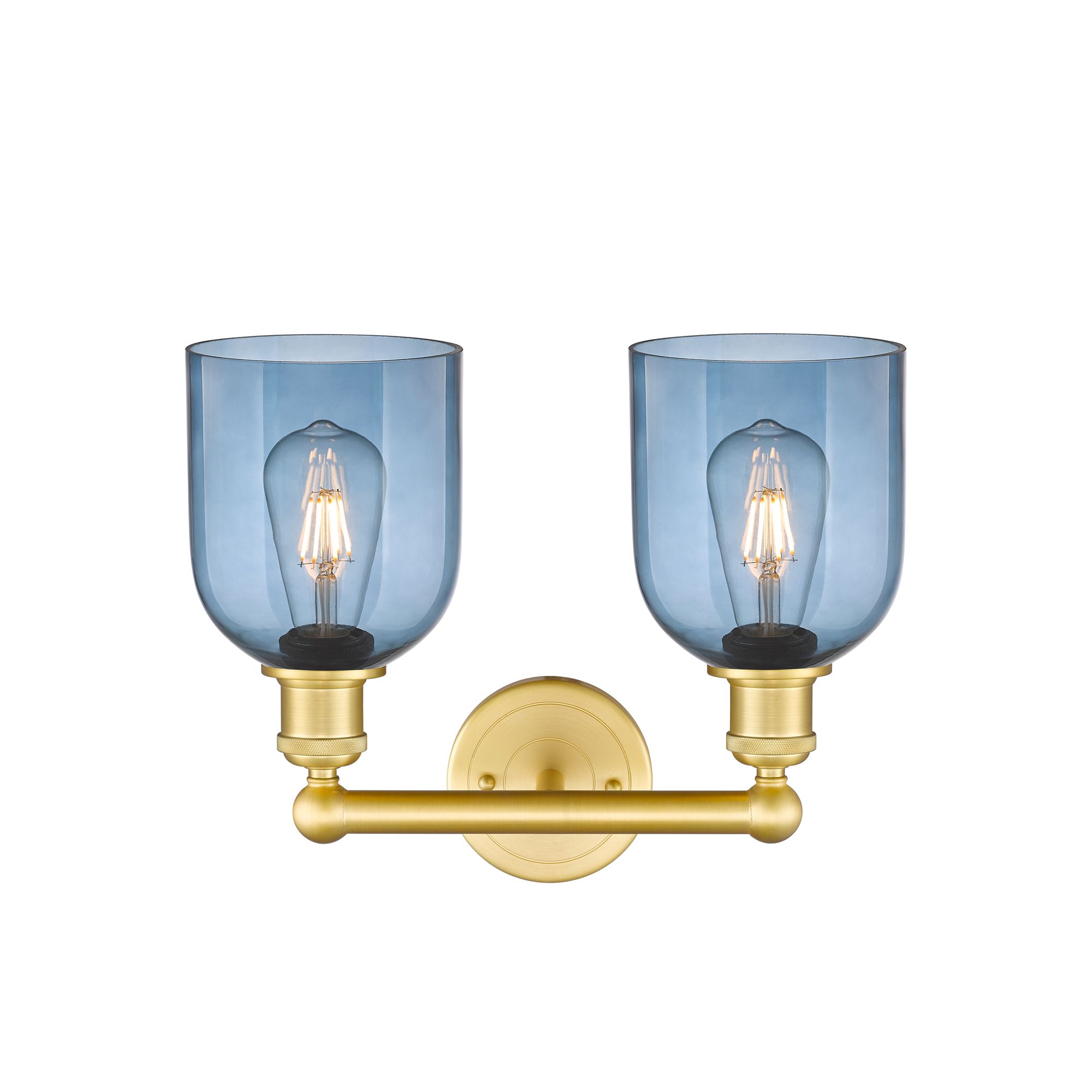 Image 2 Edison Bella 14.5"W 2 Light Satin Gold Bath Light w/ Princess Blue Sha more views
