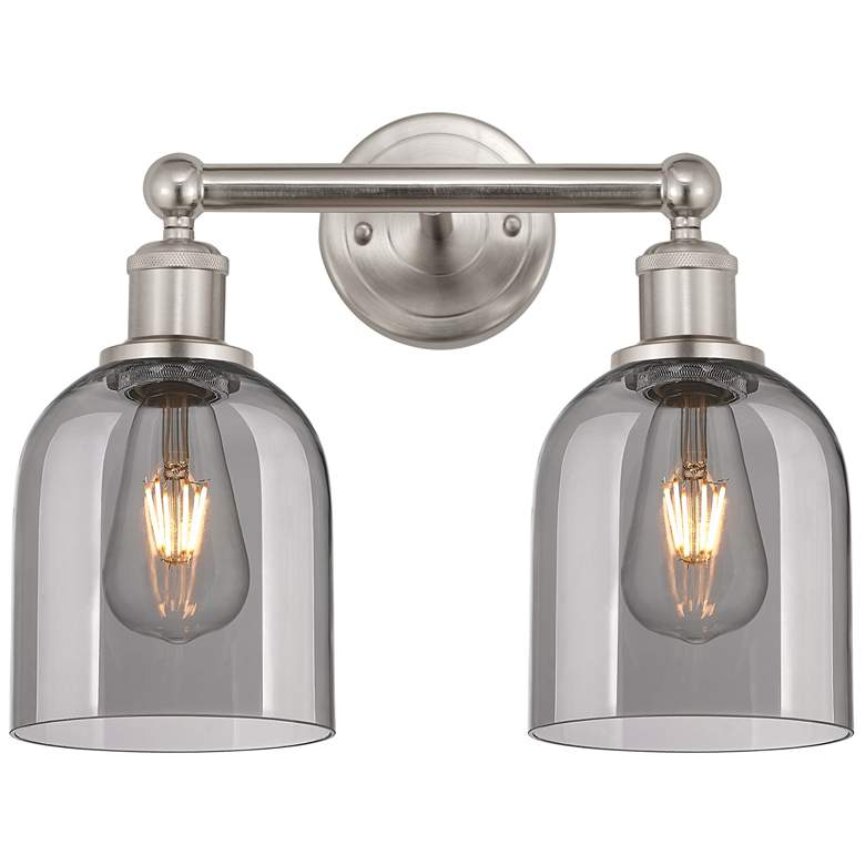 Image 1 Edison Bella 14.5"W 2 Light Satin Nickel Bath Light w/ Light Smoke Sha