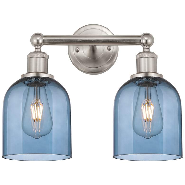 Image 1 Edison Bella 14.5"W 2 Light Satin Nickel Bath Light w/ Princess Blue S