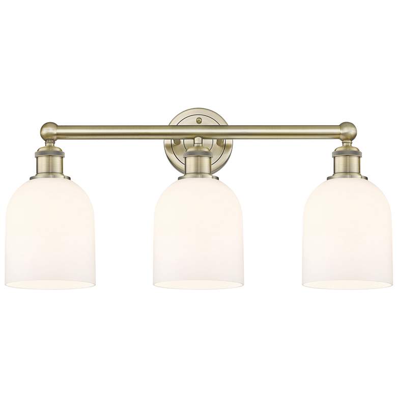 Image 1 Edison Bella 23.5"W 3 Light Antique Brass Bath Light w/ Glossy White S