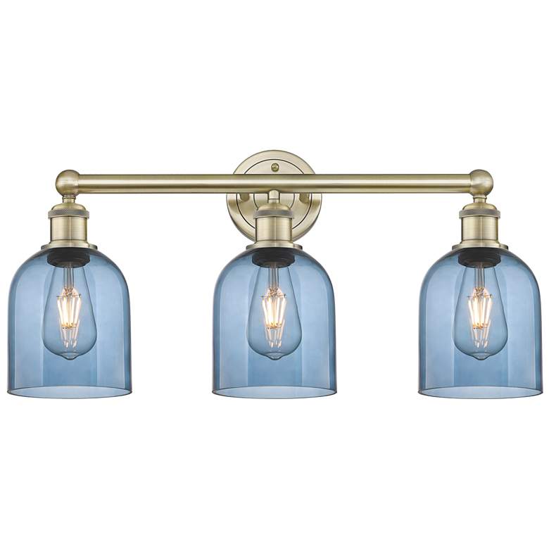 Image 1 Edison Bella 23.5"W 3 Light Antique Brass Bath Light w/ Princess Blue