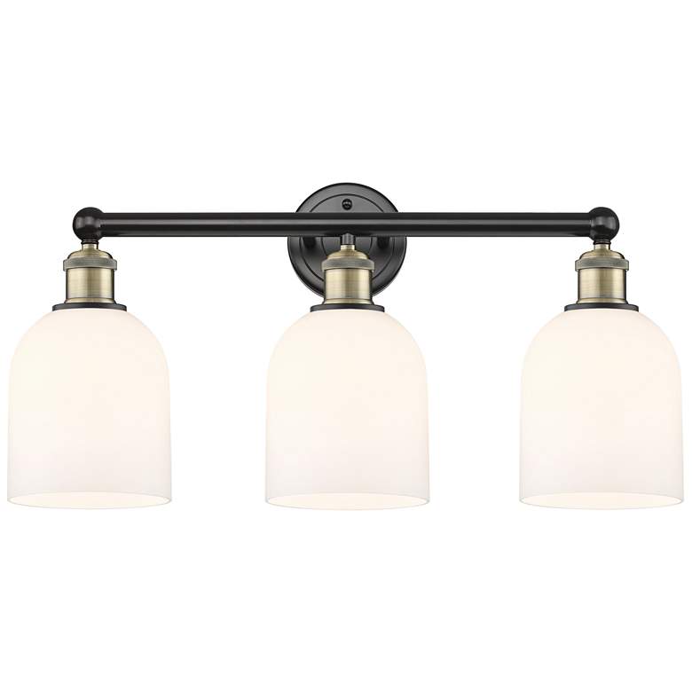 Image 1 Edison Bella 23.5"W 3 Light Black Brass Bath Light w/ Gloss White Shad