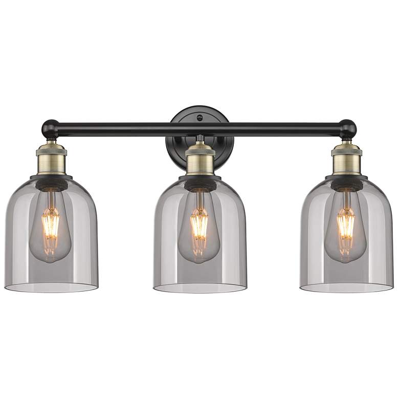 Image 1 Edison Bella 23.5"W 3 Light Black Brass Bath Light w/ Light Smoke Shad