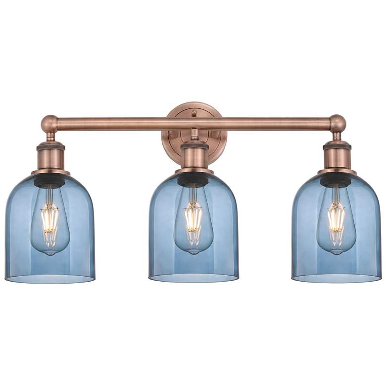 Image 1 Edison Bella 23.5"W 3 Light Copper Bath Light w/ Princess Blue Shade