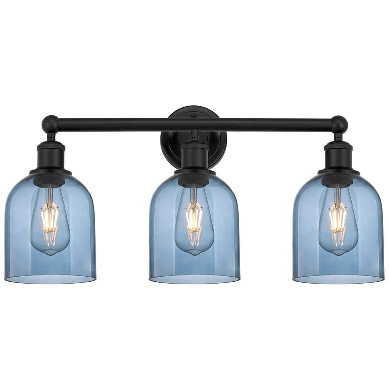 Image 1 Edison Bella 23.5"W 3 Light Matte Black Bath Light w/ Princess Blue Sh