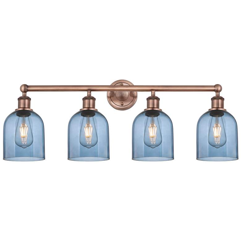 Image 1 Edison Bella 32.5"W 4-Light Antique Copper Bath Vanity Light w/ Blue S