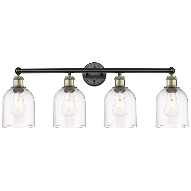 Image 1 Edison Bella 32.5"W 4-Light Black Brass Bath Vanity Light w/ Clear Sha