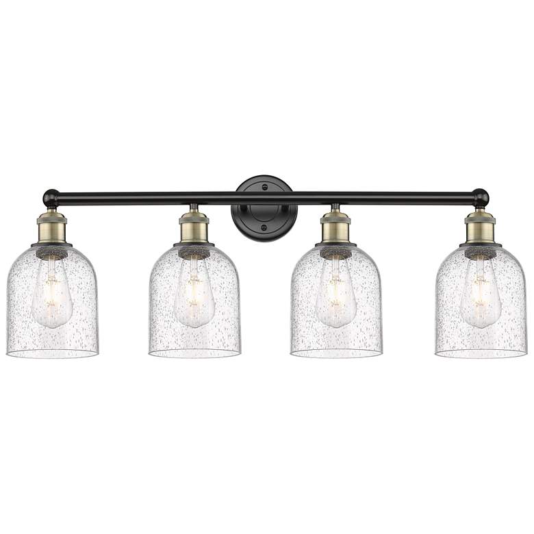 Image 1 Edison Bella 32.5"W 4-Light Black Brass Bath Vanity Light w/ Seedy Sha