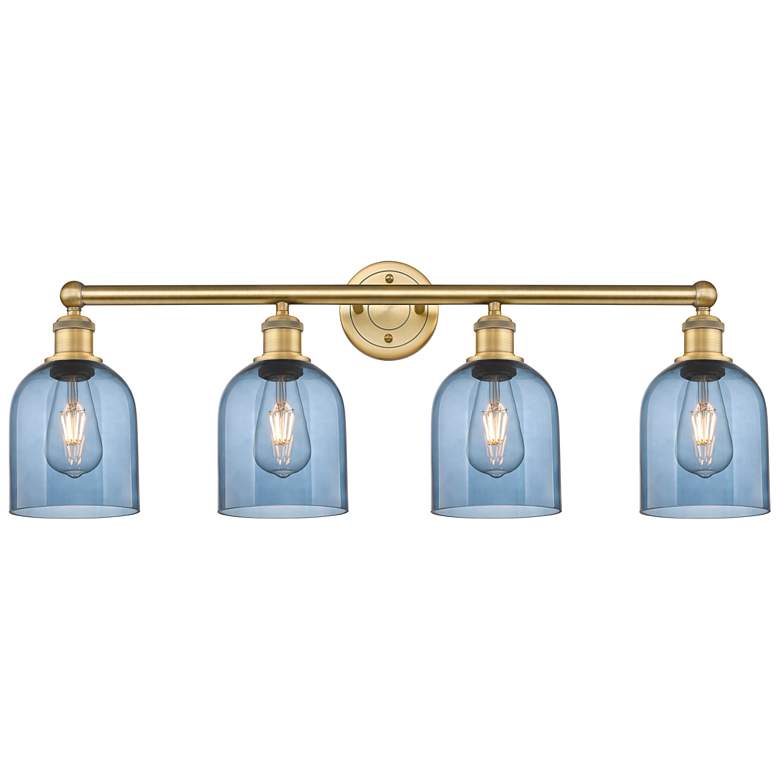 Image 1 Edison Bella 32.5"W 4-Light Brushed Brass Bath Vanity Light w/ Blue Sh