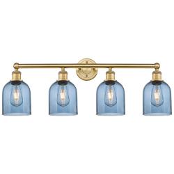 Edison Bella 32.5"W 4-Light Brushed Brass Bath Vanity Light w/ Blue Sh