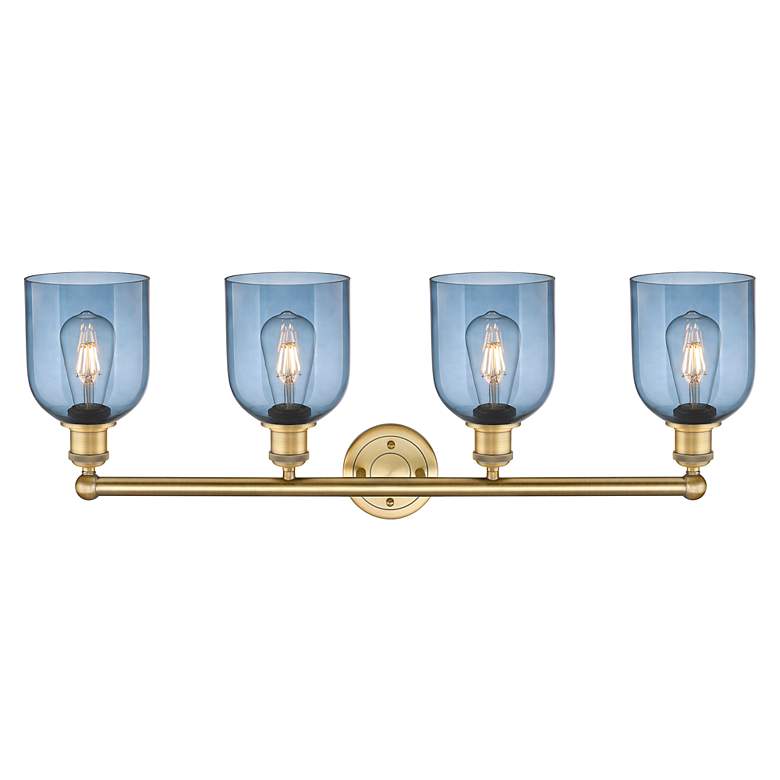 Image 2 Edison Bella 32.5"W 4-Light Brushed Brass Bath Vanity Light w/ Blue Sh more views