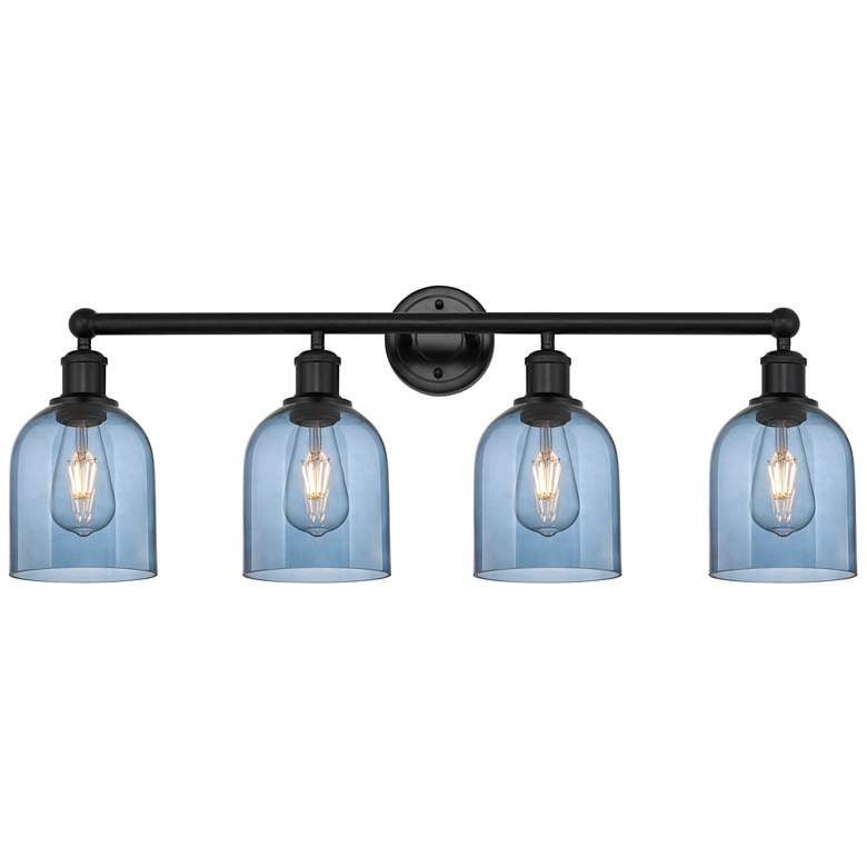 Image 1 Edison Bella 32.5"W 4-Light Matte Black Bath Vanity Light w/ Blue Shad