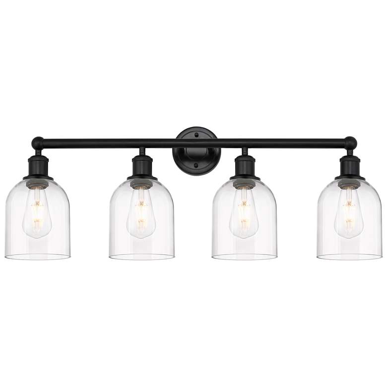 Image 1 Edison Bella 32.5"W 4-Light Matte Black Bath Vanity Light w/ Clear Sha