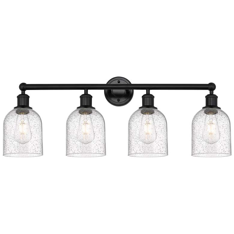 Image 1 Edison Bella 32.5"W 4-Light Matte Black Bath Vanity Light w/ Seedy Sha