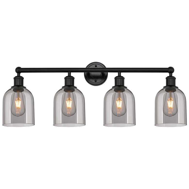 Image 1 Edison Bella 32.5"W 4-Light Matte Black Bath Vanity Light w/ Smoke Sha