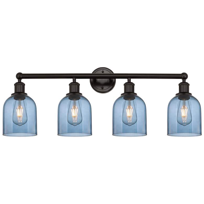 Image 1 Edison Bella 32.5"W 4-Light Oiled Bronze Bath Vanity Light w/ Blue Sha