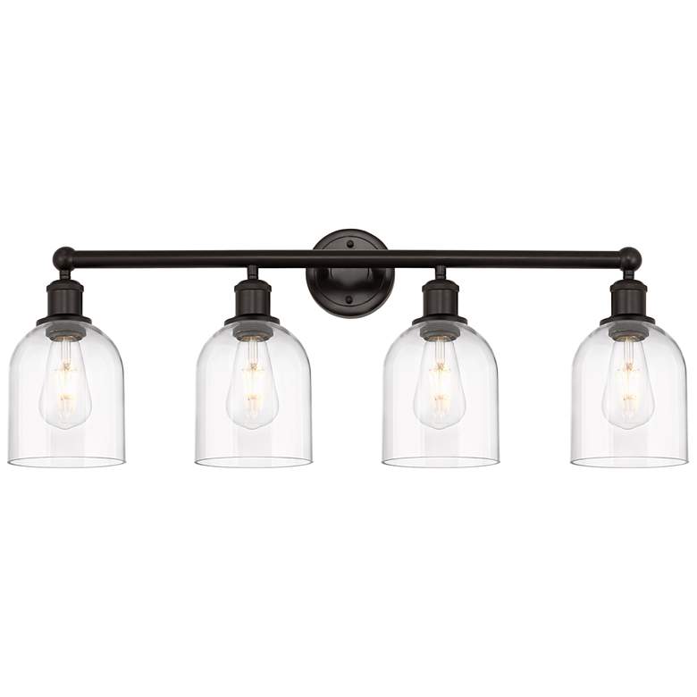 Image 1 Edison Bella 32.5"W 4-Light Oiled Bronze Bath Vanity Light w/ Clear Sh