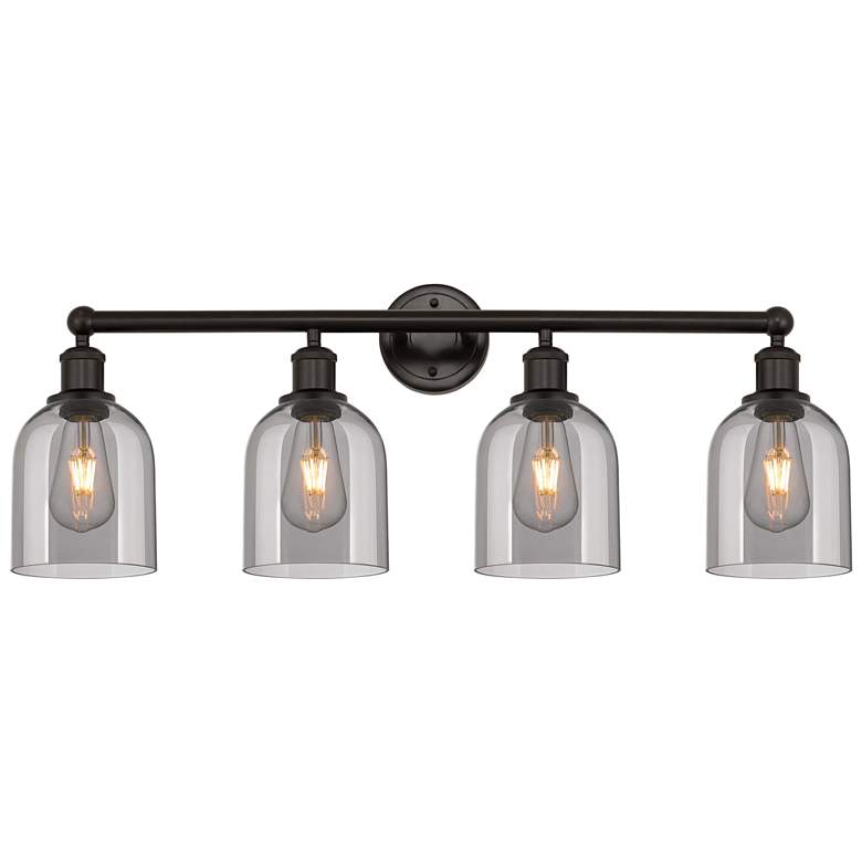 Image 1 Edison Bella 32.5"W 4-Light Oiled Bronze Bath Vanity Light w/ Smoke Sh