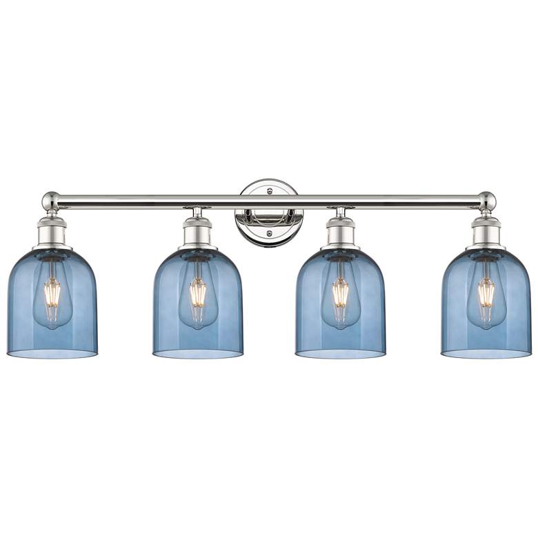 Image 1 Edison Bella 32.5"W 4-Light Polished Nickel Bath Vanity Light w/ Blue