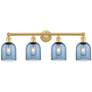 1_Edison Bella 32.5"W 4-Light Satin Gold Bath Vanity Light w/ Blue Shade