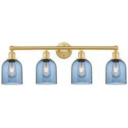 Edison Bella 32.5"W 4-Light Satin Gold Bath Vanity Light w/ Blue Shade