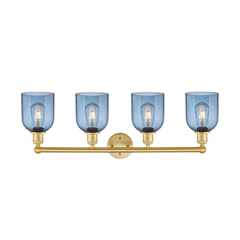 Image 2 Edison Bella 32.5"W 4-Light Satin Gold Bath Vanity Light w/ Blue Shade more views