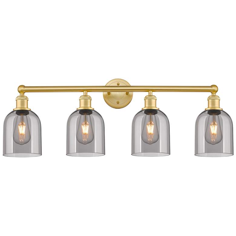 Image 1 Edison Bella 32.5"W 4-Light Satin Gold Bath Vanity Light w/ Smoke Shad