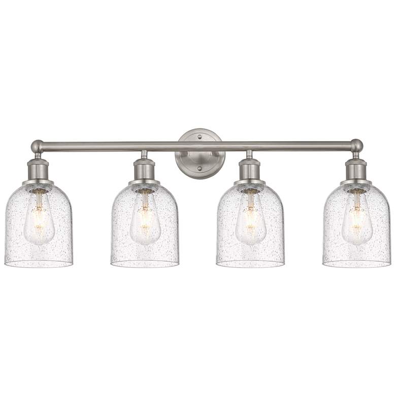 Image 1 Edison Bella 32.5"W 4-Light Satin Nickel Bath Vanity Light w/ Seedy Sh