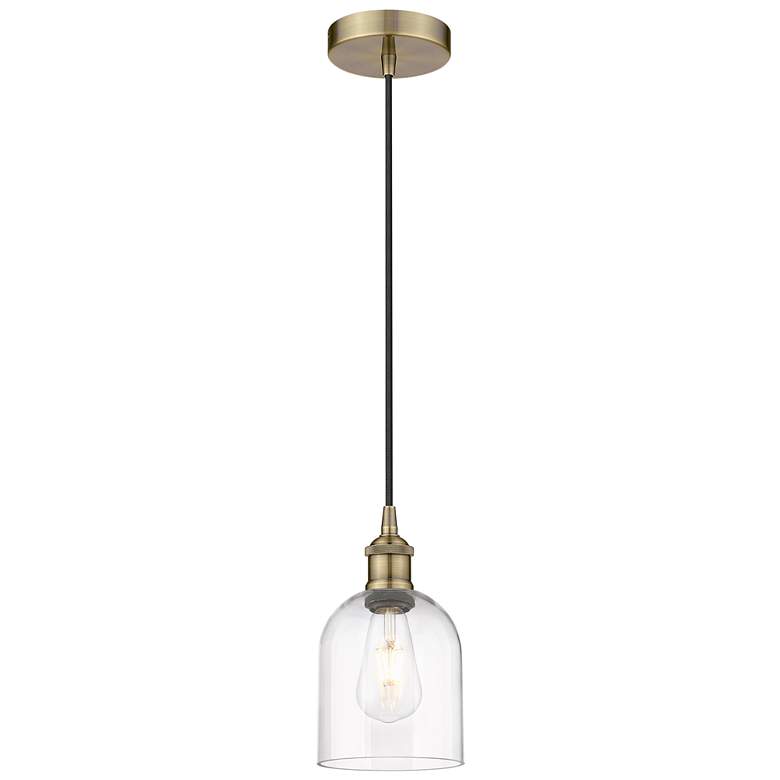Image 1 Edison Bella 5.5" Wide Antique Brass Cord Hung Mini Pendant w/ Clear S