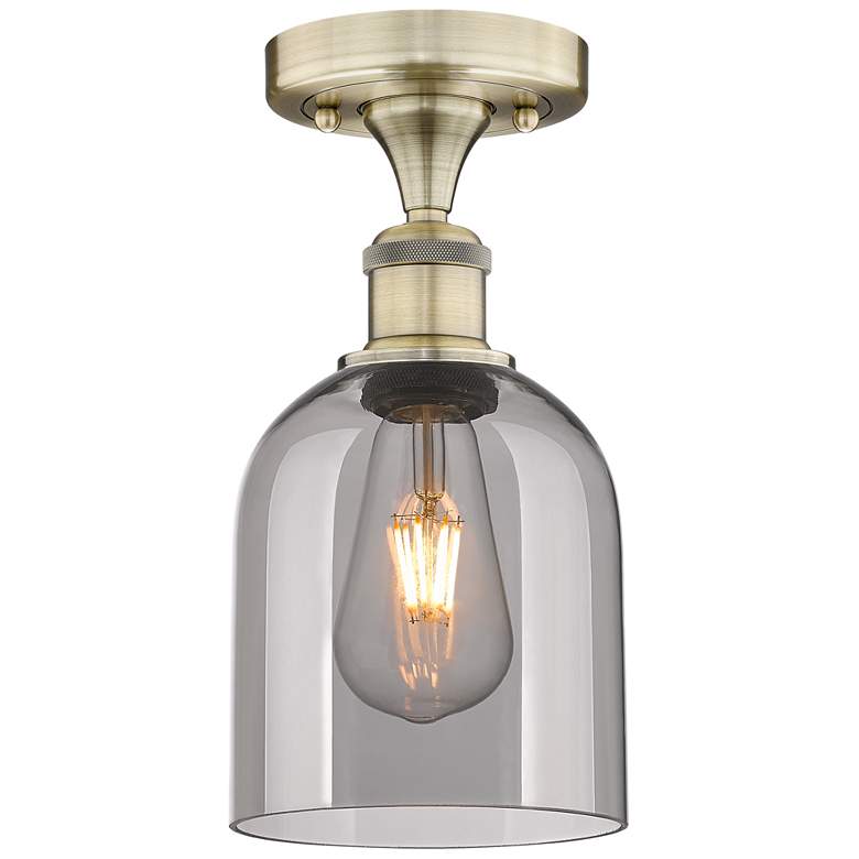 Image 1 Edison Bella 5.5" Wide Antique Brass Semi-Flush Mount w/ Light Smoke S