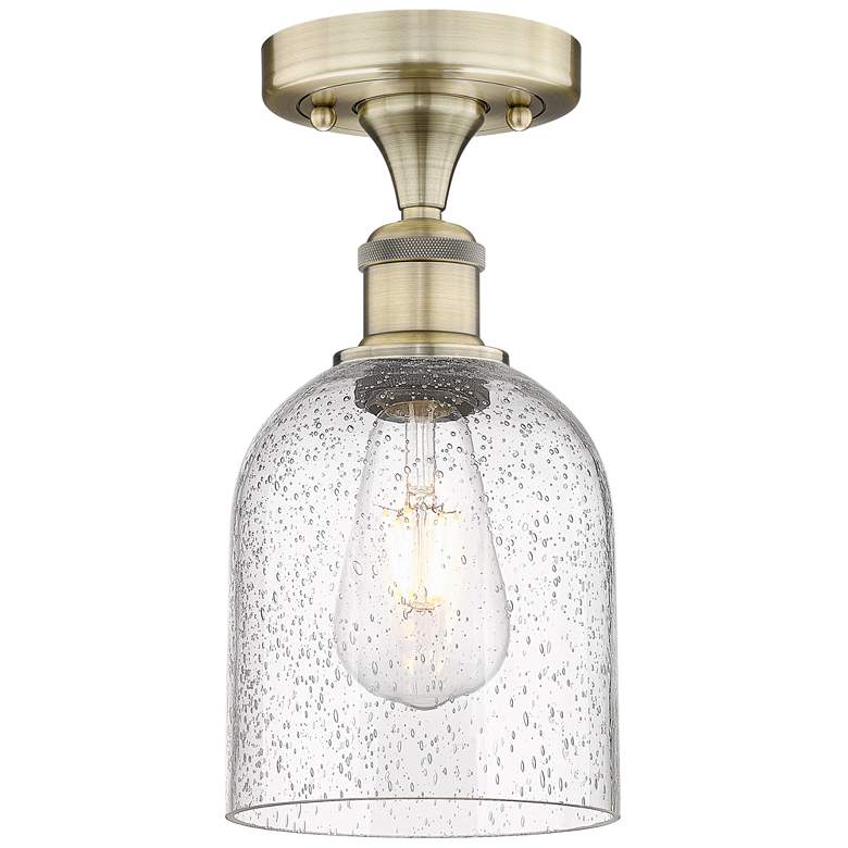Image 1 Edison Bella 5.5" Wide Antique Brass Semi-Flush Mount With Seedy Shade