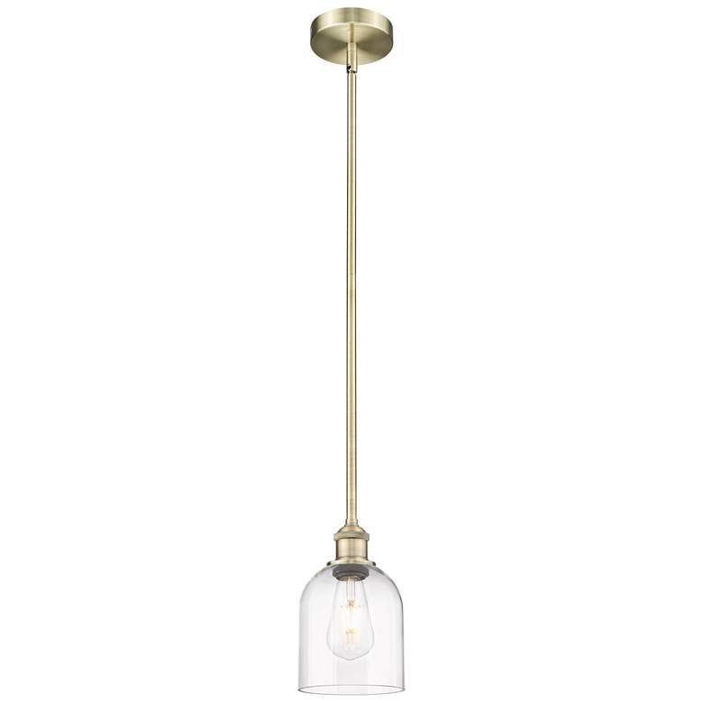 Image 1 Edison Bella 5.5" Wide Antique Brass Stem Hung Mini Pendant w/ Clear S