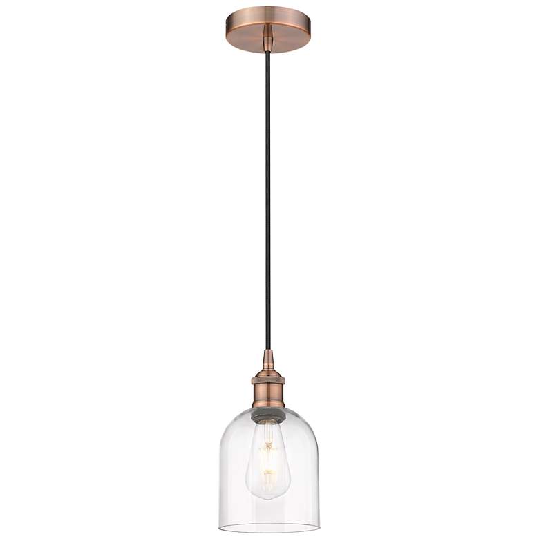 Image 1 Edison Bella 5.5" Wide Antique Copper Cord Hung Mini Pendant w/ Clear