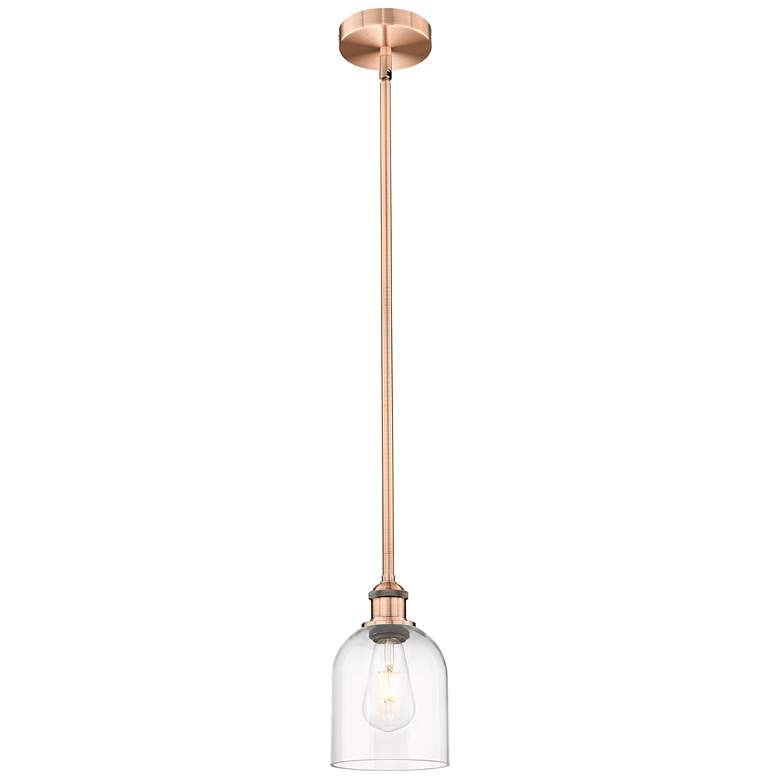 Image 1 Edison Bella 5.5" Wide Antique Copper Stem Hung Mini Pendant w/ Clear