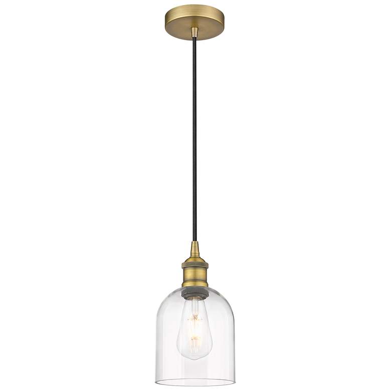 Image 1 Edison Bella 5.5" Wide Brushed Brass Cord Hung Mini Pendant w/ Clear S