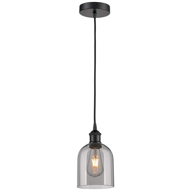 Image 1 Edison Bella 5.5" Wide Matte Black Corded Mini Pendant w/ Light Smoke