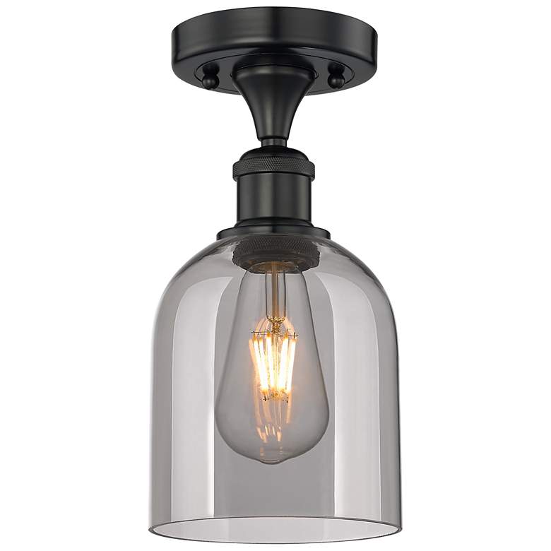 Image 1 Edison Bella 5.5" Wide Matte Black Semi-Flush Mount With Light Smoke S