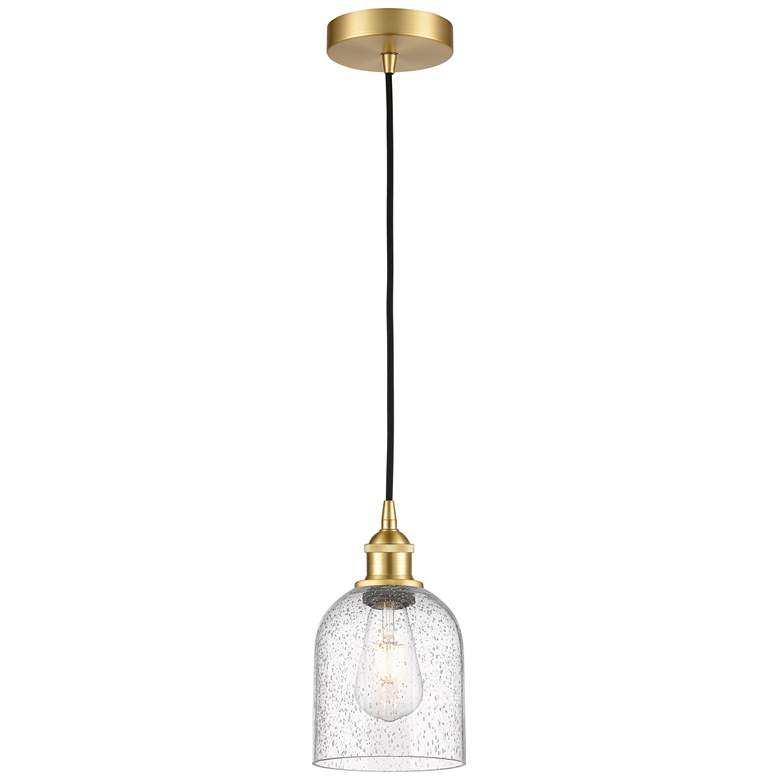 Image 1 Edison Bella 5.5" Wide Satin Gold Cord Hung Mini Pendant With Seedy Sh