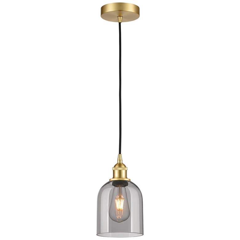 Image 1 Edison Bella 5.5" Wide Satin Gold Corded Mini Pendant w/ Light Smoke S
